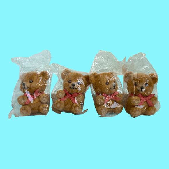 Vtg Brown Flocked Miniature Teddy Bears 3” Ornament HF Company Hong Kong NOS - Picture 4 of 13